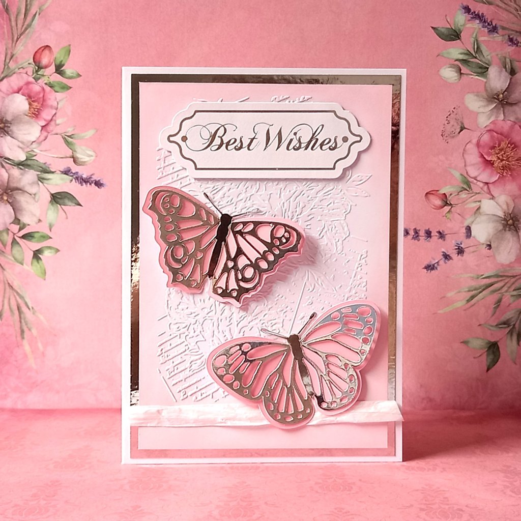 Greeting card with two 3D layered butterflies cut from paper