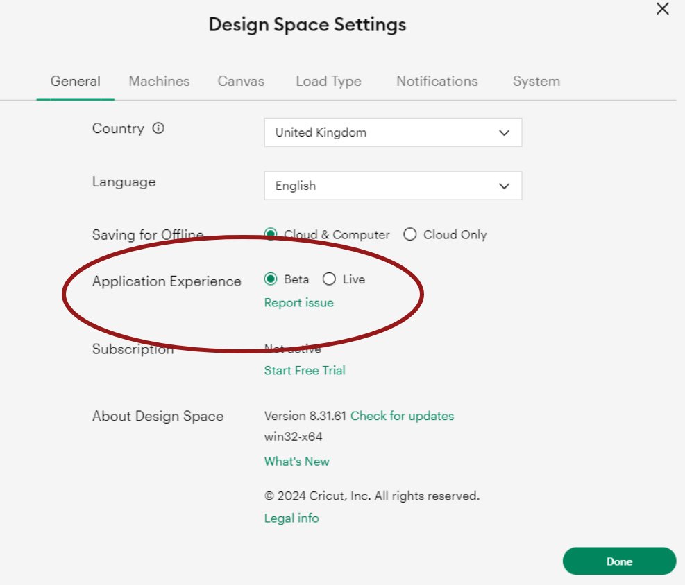 Cricut Design Space Settings