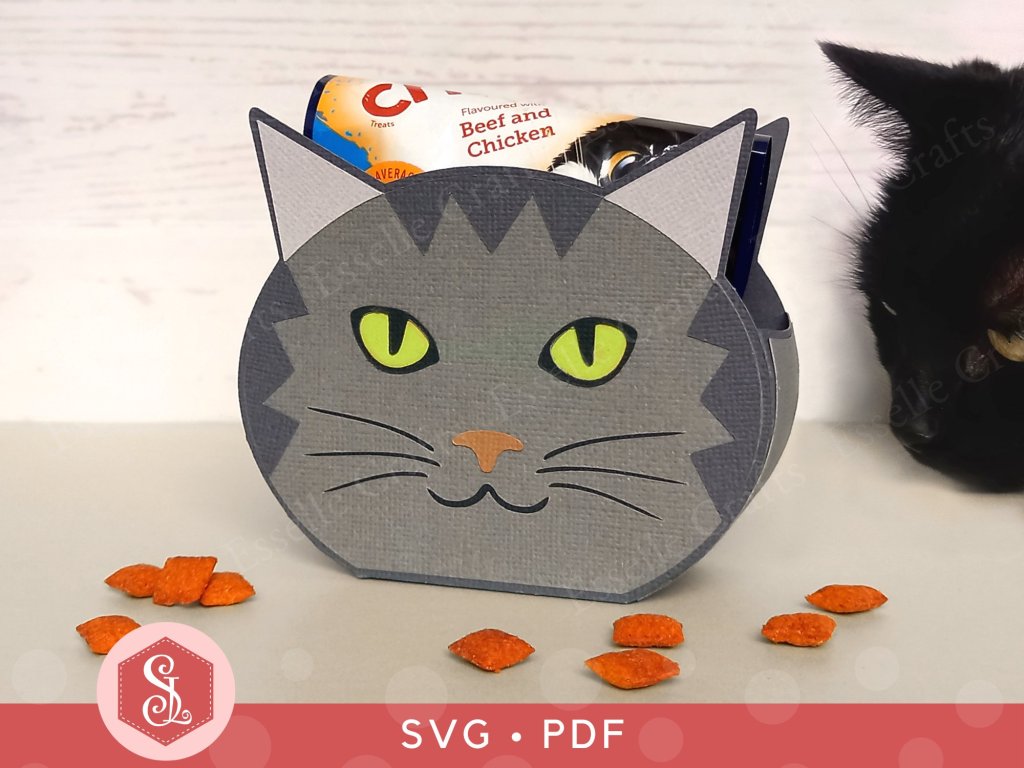 Silver Grey Tabby Cat Favour Box with cat treats by Esselle Crafts