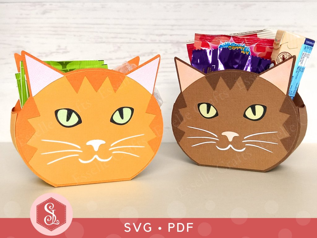 Two Tabby Cat Favour Boxes filled with treats by Esselle Crafts