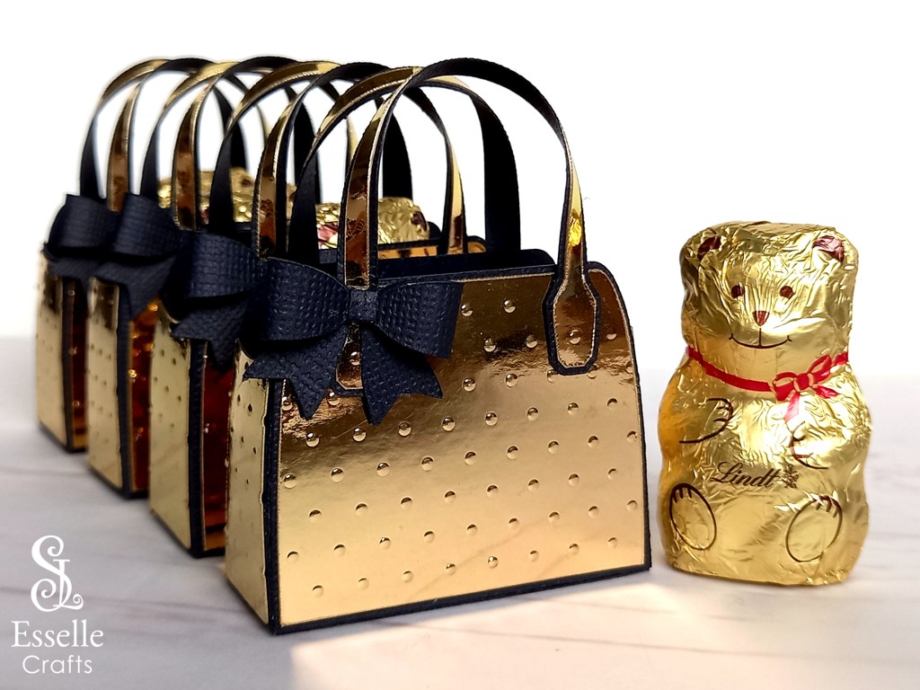 Set of Four Mini Gold Paper Craft Favour Bags with Chocolate Lindt Teddy