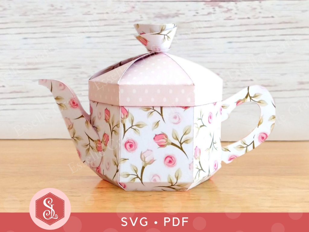 Pink, vintage style teapot favour box designed and made by Esselle Crafts