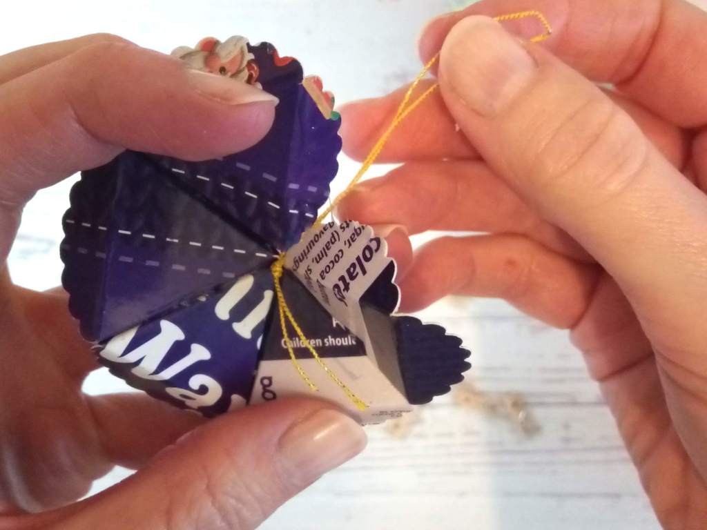 Upcycled Christmas Card Baubles as Hanging Decorations