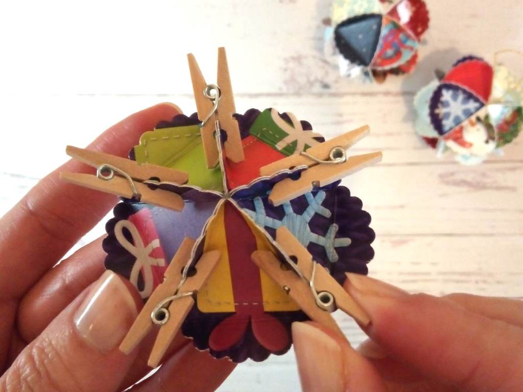 Upcycled Christmas Card Baubles as Hanging Decorations