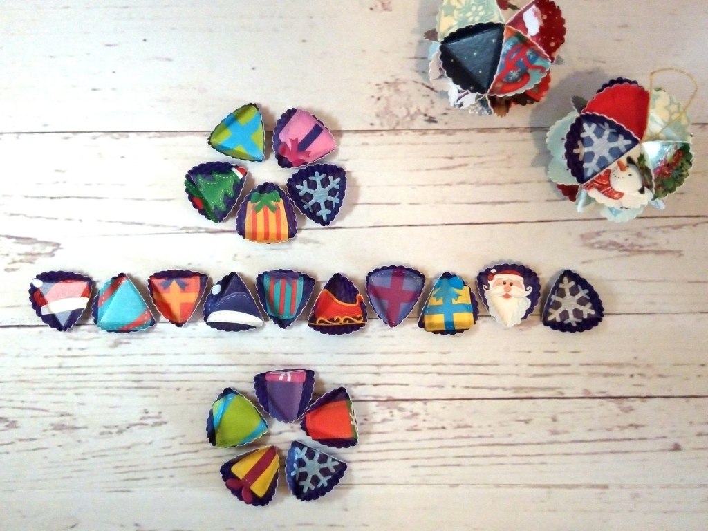 Upcycled Christmas Card Baubles as Hanging Decorations