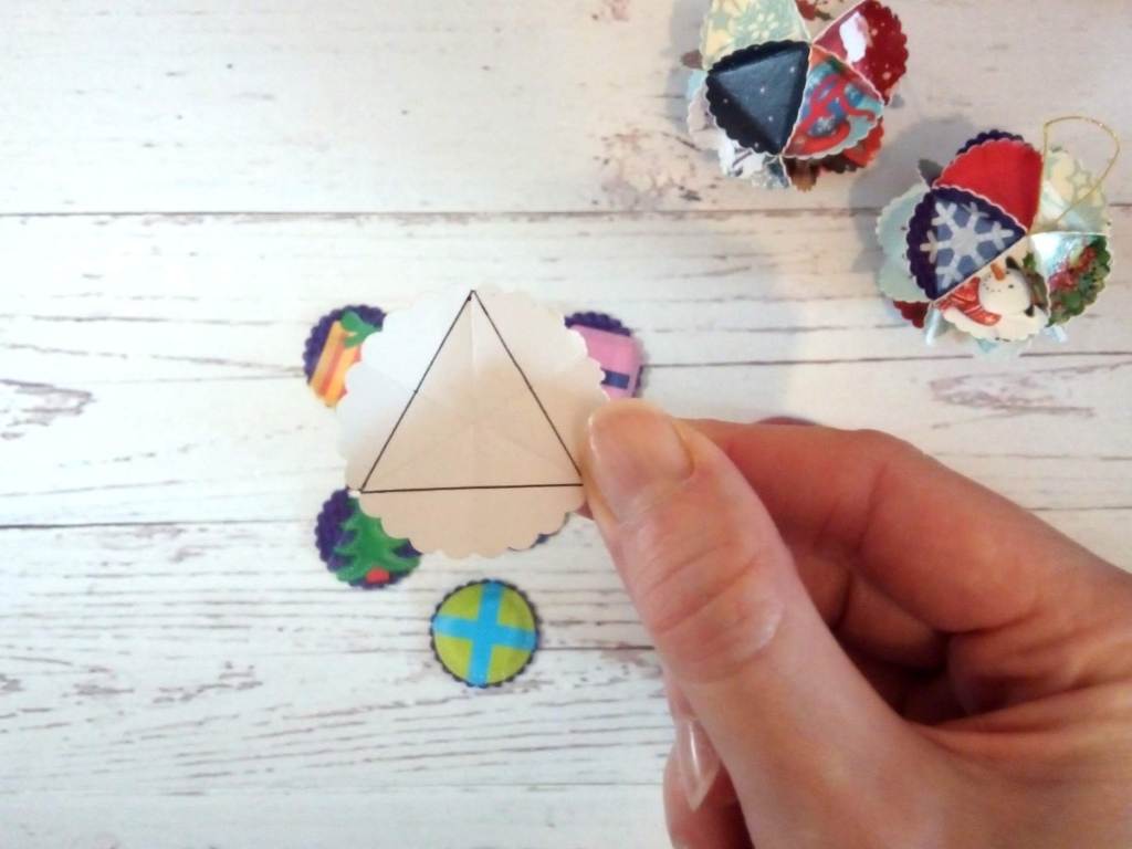 Upcycled Christmas Card Baubles as Hanging Decorations