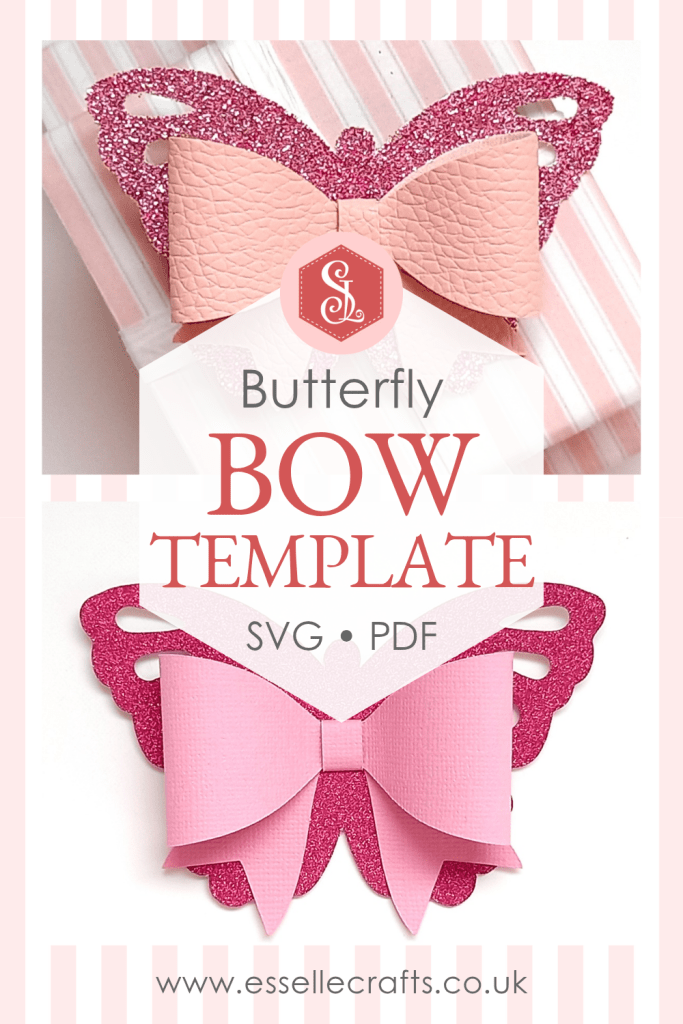 A pink butterfly bow made from faux leather and thin glitter fabric that can be used on a hair clip or head band