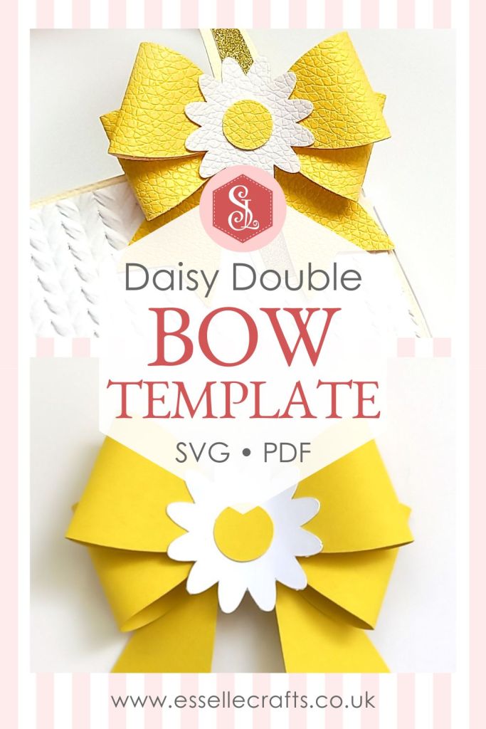 A papercraft gift bow made from yellow cardstock with a white and yellow paper daisy in the centre for adding to gift packaging