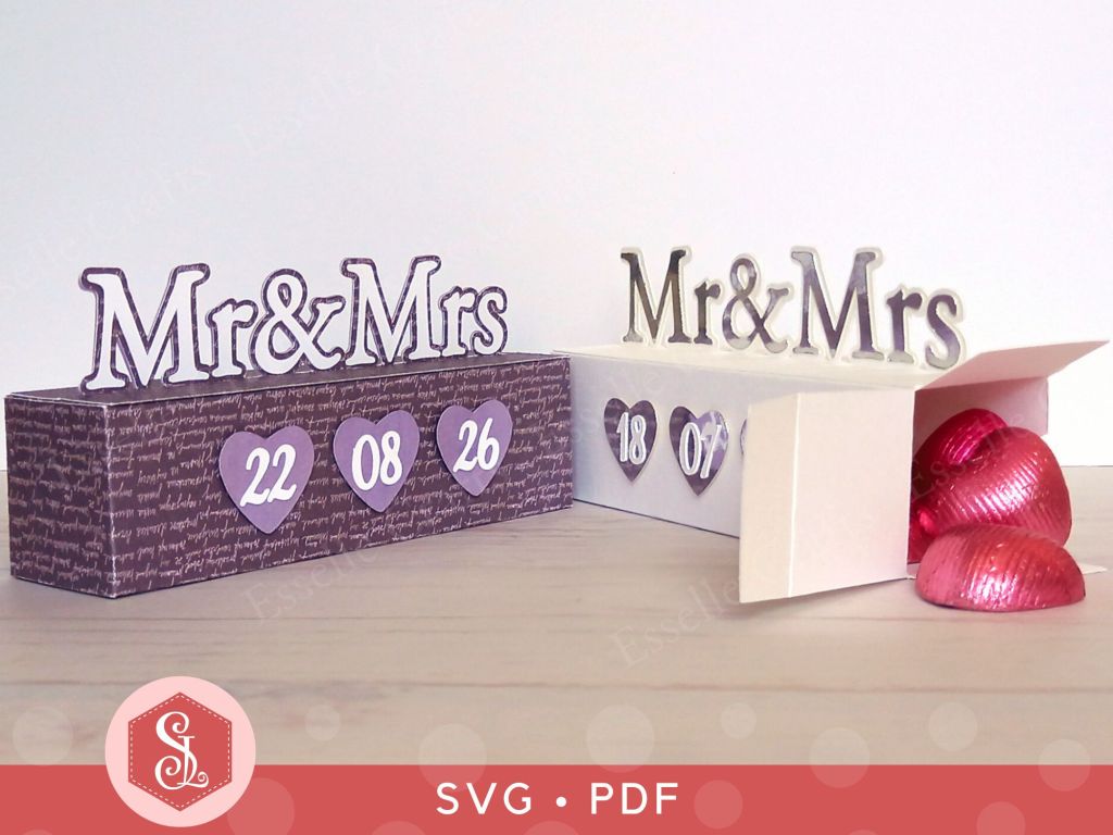 Mr and Mrs papercraft treat box svg template for wedding gift giving