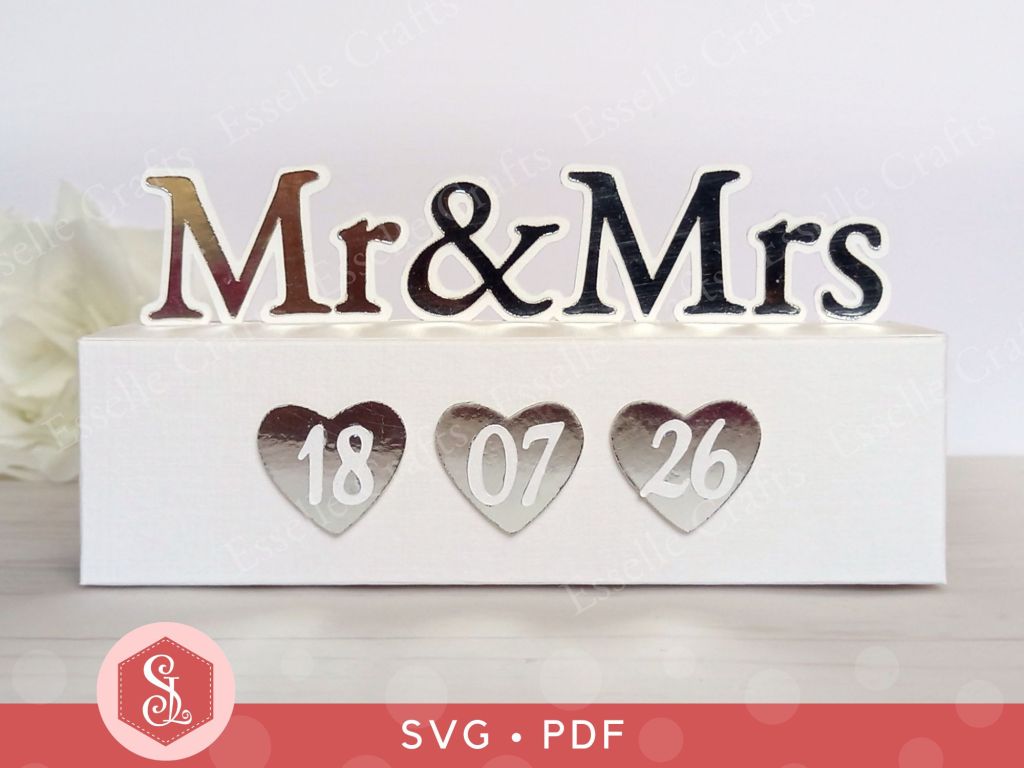 Mr and Mrs papercraft treat box svg template for wedding gift giving