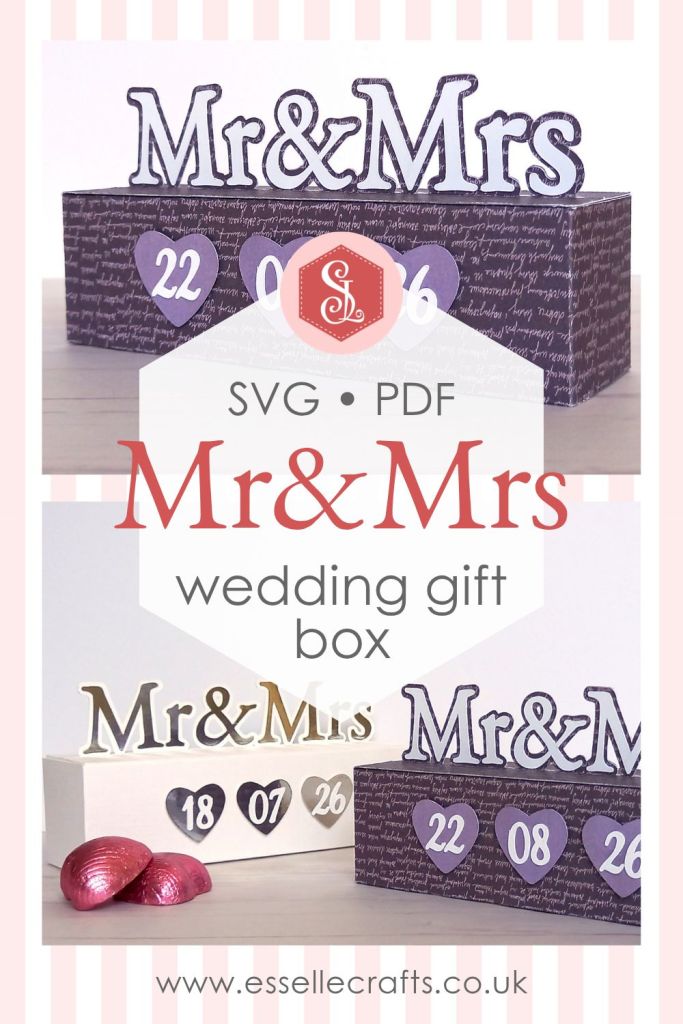 Mr and Mrs papercraft treat box svg template for wedding gift giving